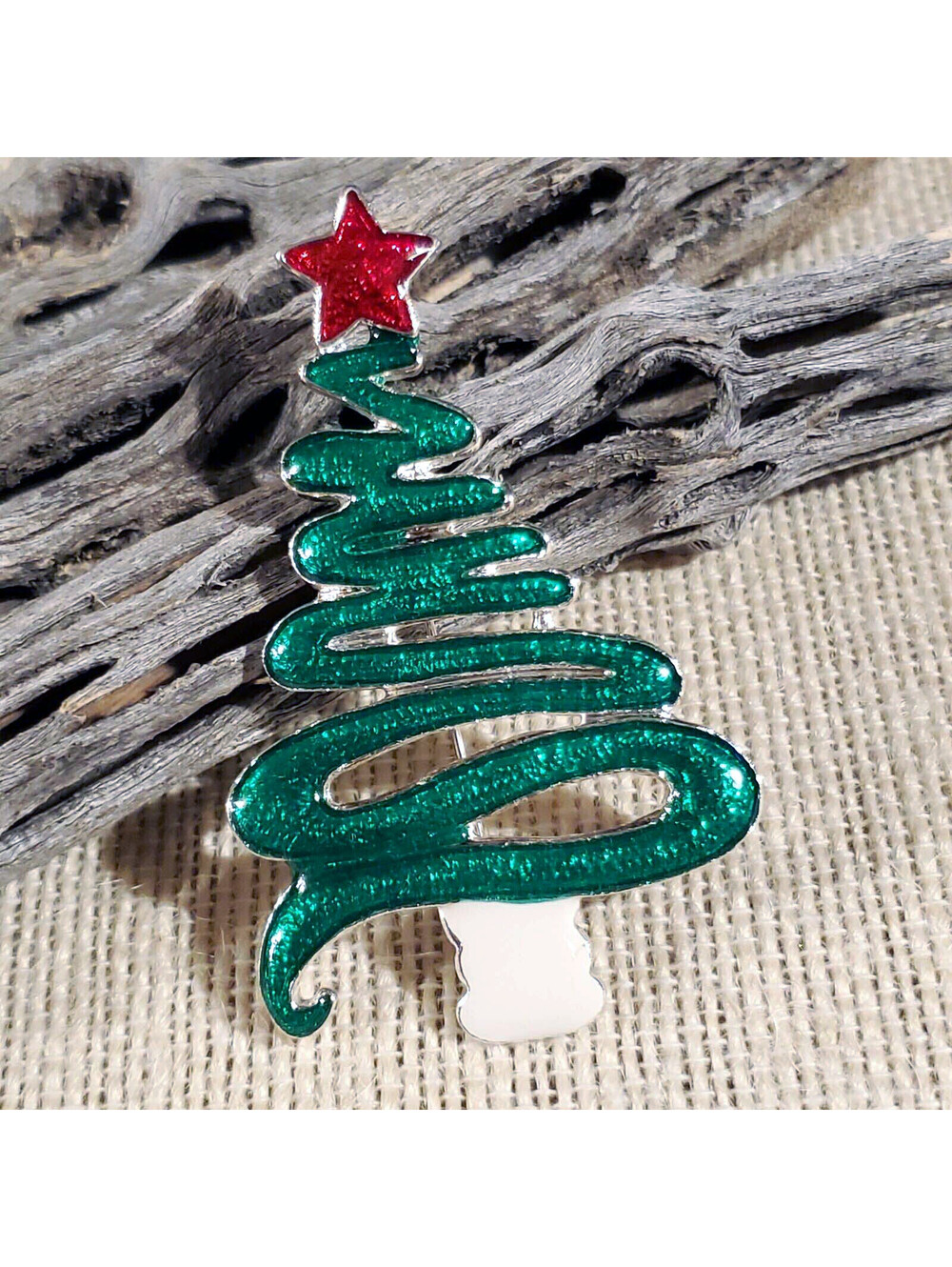 Christmas Modern Tree Star Swirl Enamel Sweater Pin Brooch